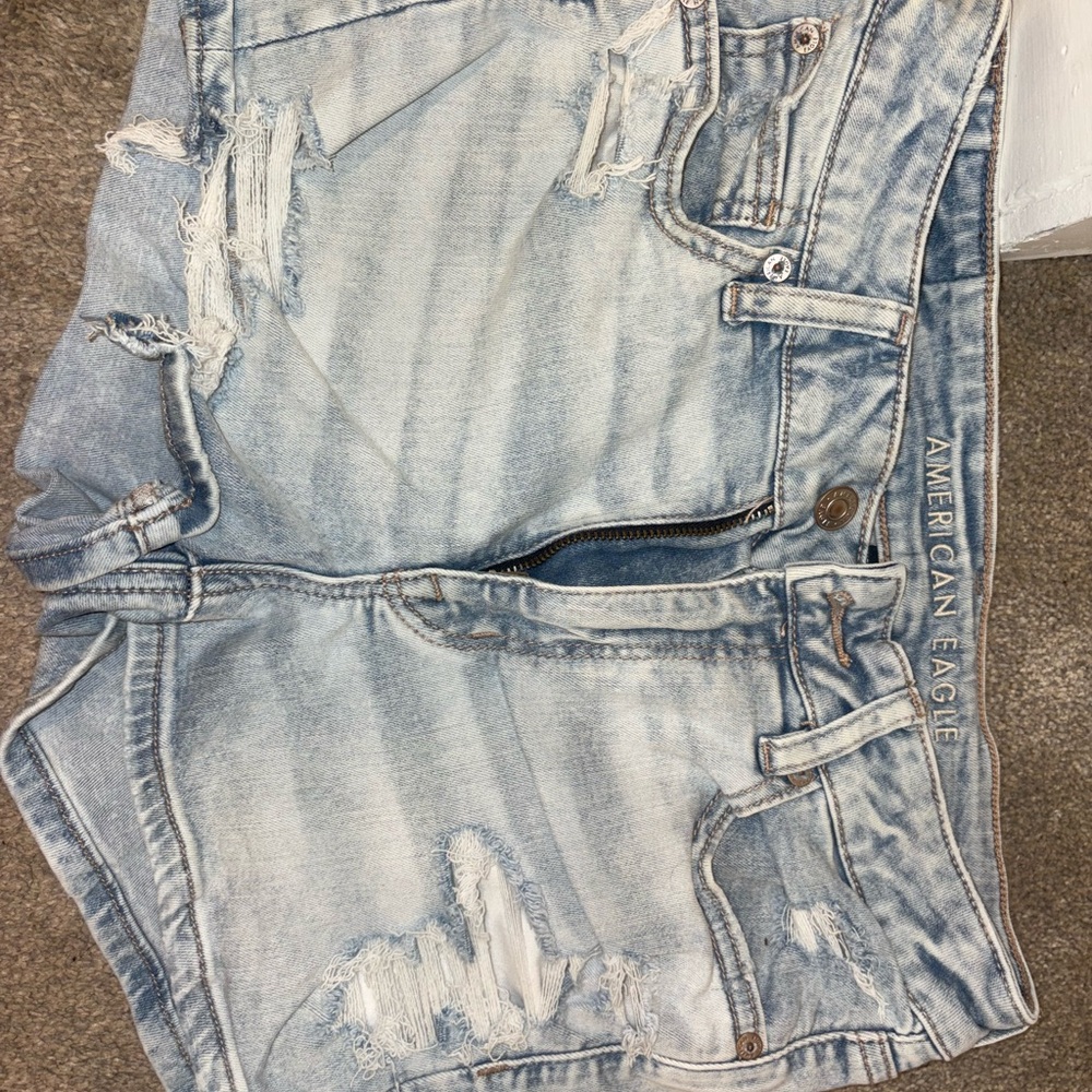 American Eagle Outfitters Faded Blue Distressed Jean Shorts
